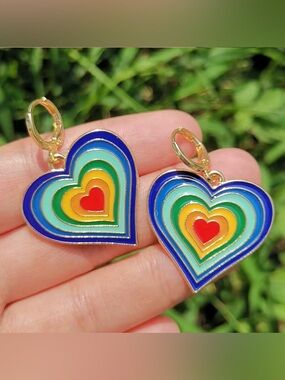 Y2K Aesthetic Graphic Enamel Heart Charm Gold Drop Earrings